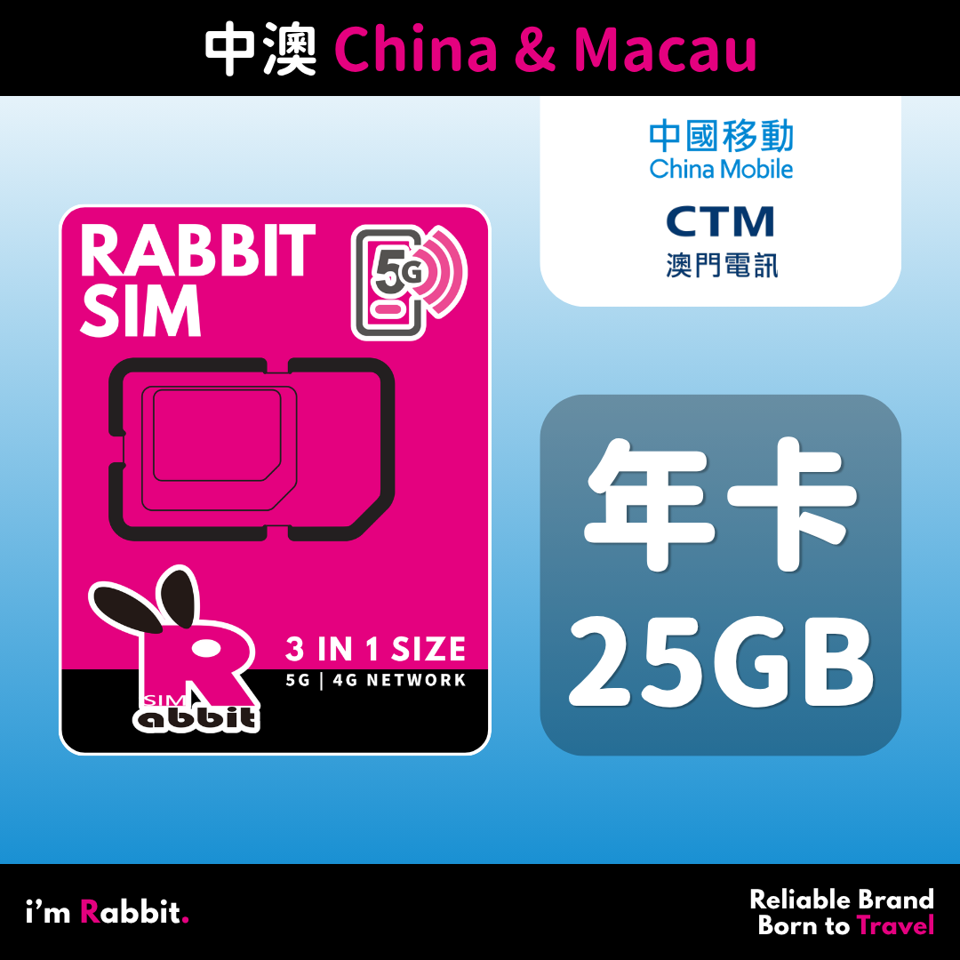 China & Macau 365-Day 25GB High-Speed Data #China Mobile & CTM