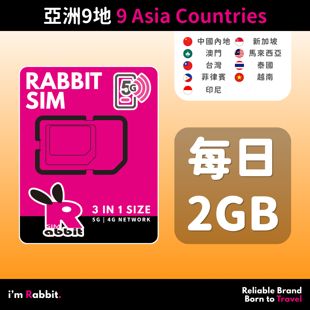9 Asia Countries 2GB/Day FUP Unlimited Data